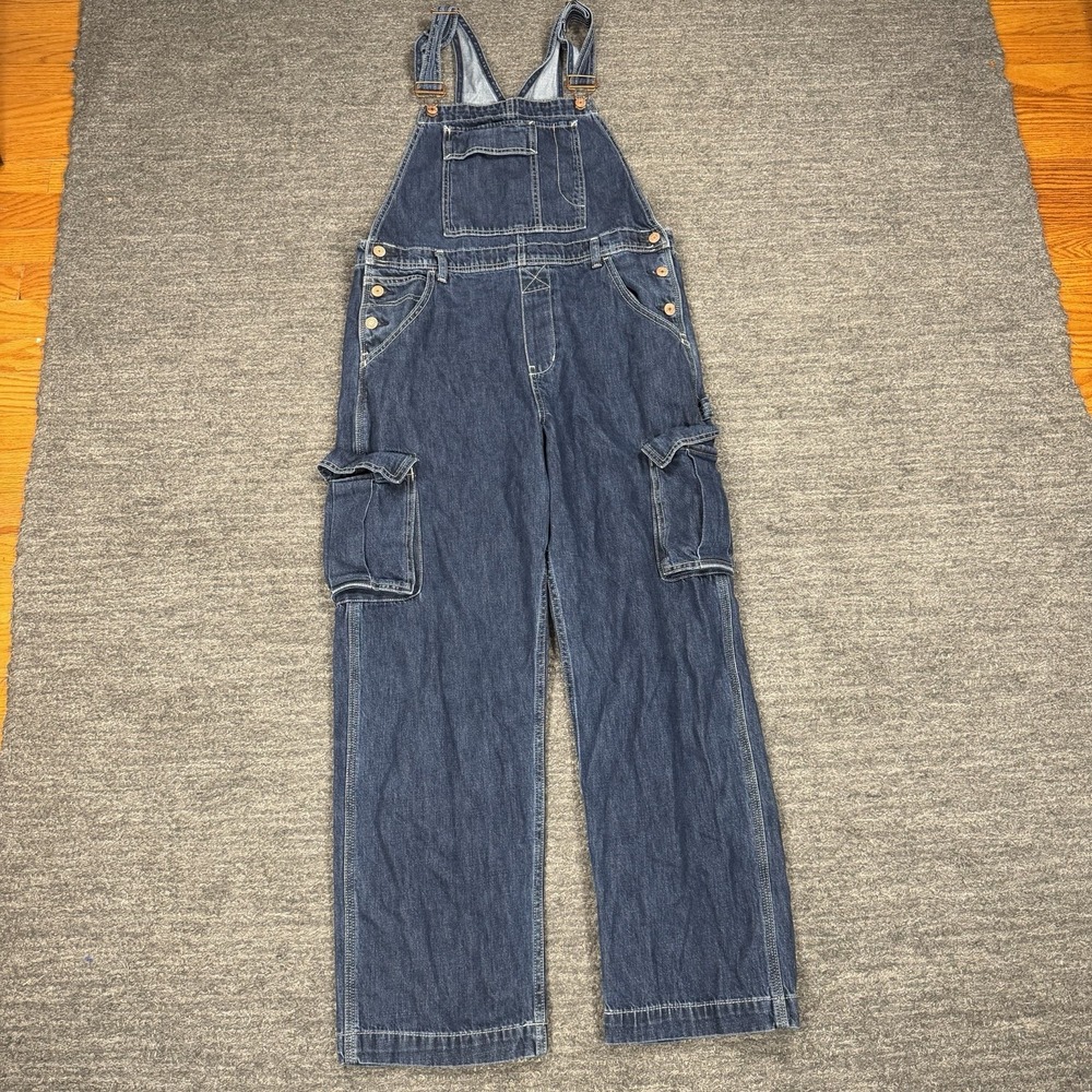 GAP Overall Bib Women Medium Blue Denim Cargo Baggy Workwear Farmer Loose